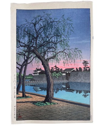 Estampe Japonaise de Hasui Kawase | Crépuscule de printemps sur le Palais Impérial de Tokyo les ligaments