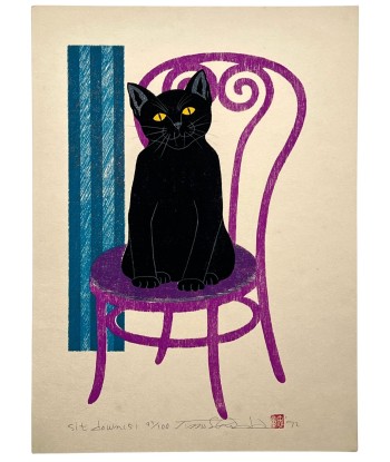 Estampe Japonaise de Nishida | Chat assis sur une chaise "Sit Down' chez Cornerstreet bien 