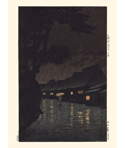 Nuit pluvieuse à Maekawa de Hasui Kawase | Reproduction Fine Art online