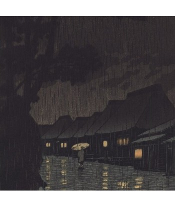 Nuit pluvieuse à Maekawa de Hasui Kawase | Reproduction Fine Art online