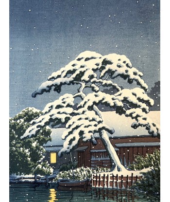 Estampe japonaise de Hasui Kawase | Funabori sous la neige pas cher 