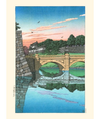 Le pont Niju au lever du jour de Hasui Kawase | Reproduction Fine Art plus qu'un jeu 