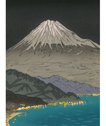 Estampe Japonaise de Okada Koichi | Mont Fuji vu de Nihondaira la nuit le des métaux précieux