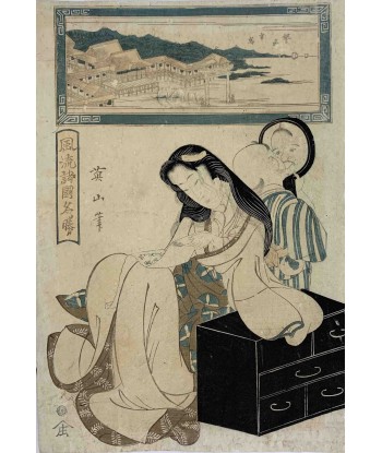 Estampe Japonaise Encadrée de Eizan Kikugawa | Beauté à Miyajima, Province d'Aki s'inspire de l'anatomie humaine