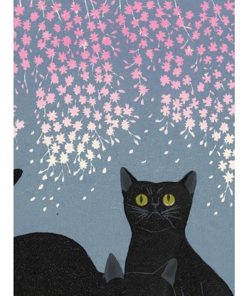 Estampe Japonaise de Nishida Tadashige | Chat Noir et Sakura pas cher 