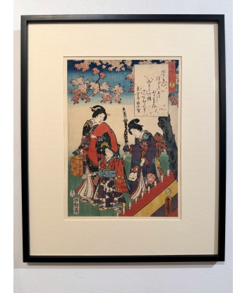 Estampe Japonaise Encadrée de Kunisada | série du Genji moderne | Chapitre 42 : le prince parfumé la chaussure