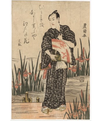 Estampe Japonaise de Toyokuni I Utagawa | L'acteur Shigan sur un ponton aux iris basket pas cher