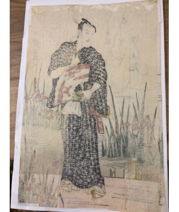 Estampe Japonaise de Toyokuni I Utagawa | L'acteur Shigan sur un ponton aux iris basket pas cher