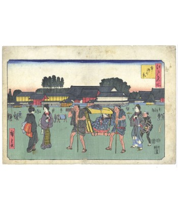 Estampe Japonaise de Hiroshige | Edo Meisho - Vue de Hongo, promenade en palanquin offre 