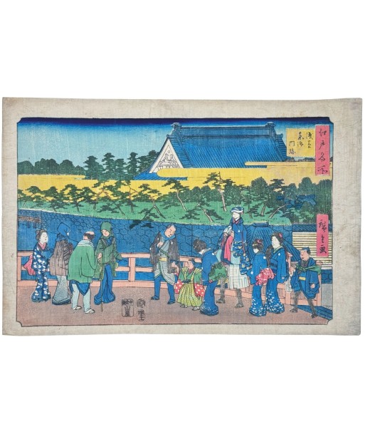 Estampe Japonaise de Hiroshige | Edo Meisho - Traversée du pont vers le temple Gomonzeki sélection de produits