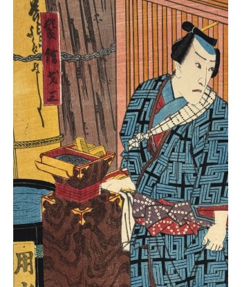 Estampe Japonaise de Kunisada | Scène de Kabuki, Le coiffeur Saizô acheter en ligne