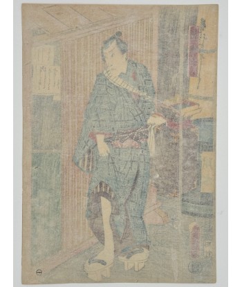 Estampe Japonaise de Kunisada | Scène de Kabuki, Le coiffeur Saizô acheter en ligne