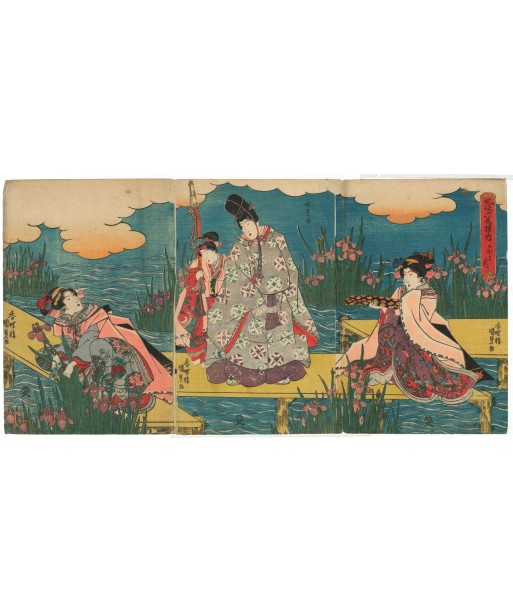 Estampe Japonaise de Kunisada | Narihira sur un ponton aux iris acheter