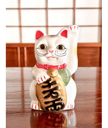 Chat Blanc Maneki Neko en céramique avec de longues moustaches Pour