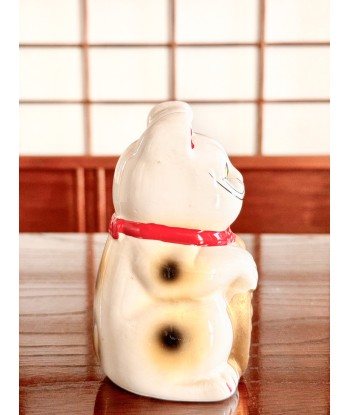 Chat Blanc Maneki Neko en céramique avec de longues moustaches Pour