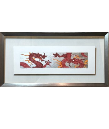 Estampe Japonaise Encadrée de Namiki Hajime | Dragons Rouges Flamboyants pour bénéficier 