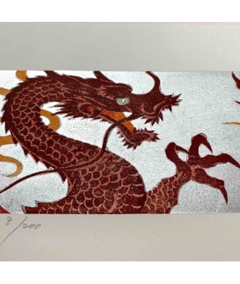 Estampe Japonaise Encadrée de Namiki Hajime | Dragons Rouges Flamboyants pour bénéficier 