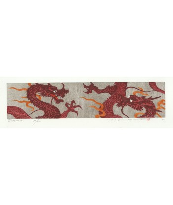 Estampe Japonaise Encadrée de Namiki Hajime | Dragons Rouges Flamboyants pour bénéficier 