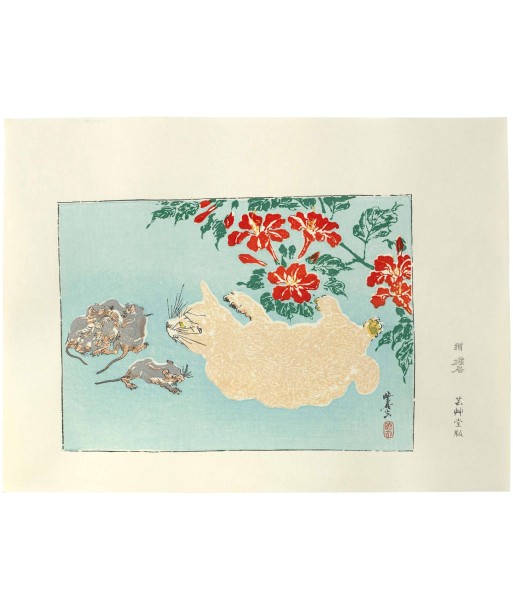 Estampe Japonaise de Kyosai | Chat et souris de la marque