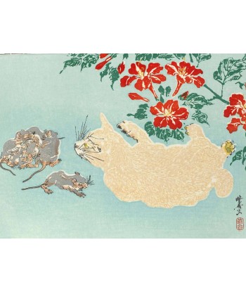 Estampe Japonaise de Kyosai | Chat et souris de la marque