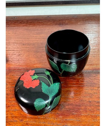 Natsume en laque noire d'Okinawa, ryukyu-nuri motif fleur hibiscus français