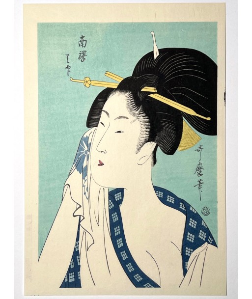 Estampe Japonaise de Utamaro Kitagawa | Courtisane se lavant le visage, "Ha" Venez acheter