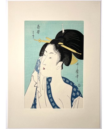 Estampe Japonaise de Utamaro Kitagawa | Courtisane se lavant le visage, "Ha" Venez acheter