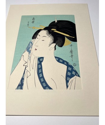 Estampe Japonaise de Utamaro Kitagawa | Courtisane se lavant le visage, "Ha" Venez acheter