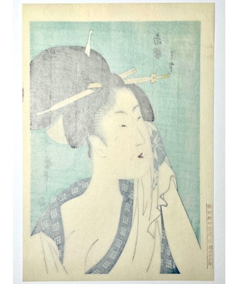 Estampe Japonaise de Utamaro Kitagawa | Courtisane se lavant le visage, "Ha" Venez acheter