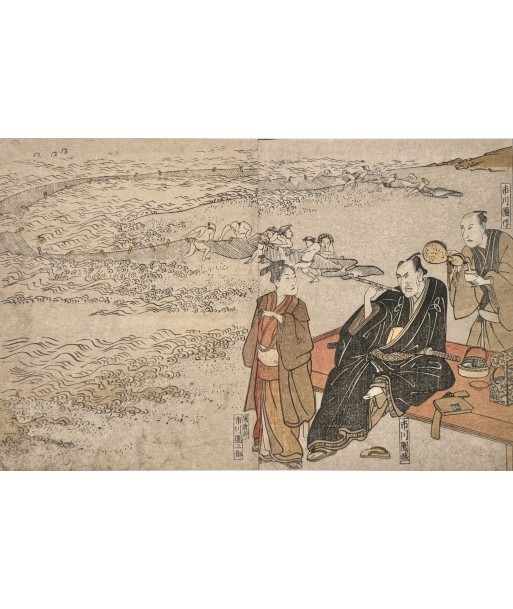 Estampe Japonaise de Toyokuni Utagawa | Série divertissement des acteurs, A la plage Les magasins à Paris et en Île-de-France