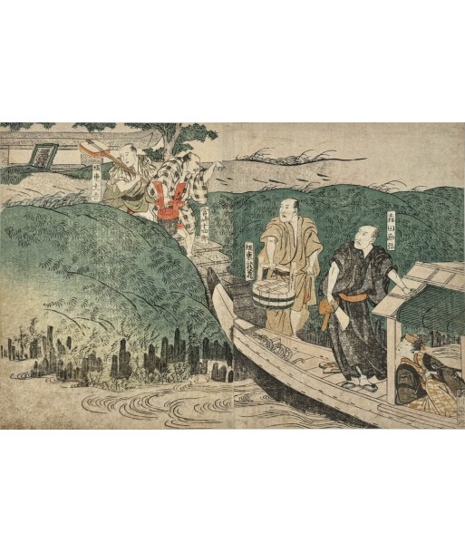 Estampe Japonaise de Toyokuni Utagawa | Série divertissement des acteurs, Promenade en barque de technologie