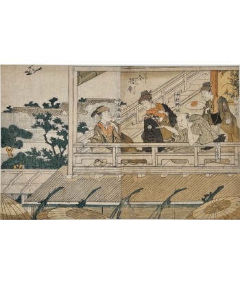 Estampe Japonaise de Toyokuni Utagawa | Série divertissement des acteurs, Sur la terrasse d'une Maison Verte d'Osaka Profitez des Offres !