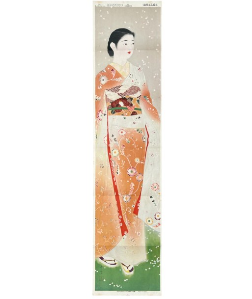 Estampe Japonaise de Yamakawa Shuho | Beauté en Kimono - Fleur - Lithographie brillant des détails fins