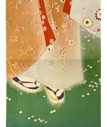 Estampe Japonaise de Yamakawa Shuho | Beauté en Kimono - Fleur - Lithographie brillant des détails fins