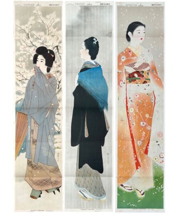 Estampe Japonaise de Yamakawa Shuho | Beauté en Kimono - Fleur - Lithographie brillant des détails fins