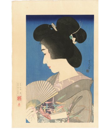 Estampe Japonaise de Torii Kotondo | Geisha Natsuko l'été Véritable concentré