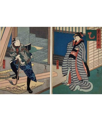 Estampe Japonaise de Hirosada Konishi | La courtisane Osono et son Amant Rokusa Toutes les collections ici