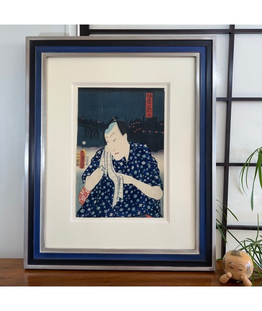 Estampe Japonaise Encadrée de Kunisada | Portrait d'acteur sur paysage nocturne vente chaude votre 