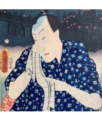 Estampe Japonaise Encadrée de Kunisada | Portrait d'acteur sur paysage nocturne vente chaude votre 