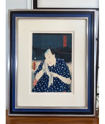 Estampe Japonaise Encadrée de Kunisada | Portrait d'acteur sur paysage nocturne vente chaude votre 