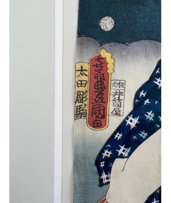 Estampe Japonaise Encadrée de Kunisada | Portrait d'acteur sur paysage nocturne vente chaude votre 