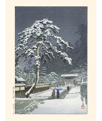 Neige sur le temple Honmonji de Hasui Kawase | Reproduction Fine Art prix