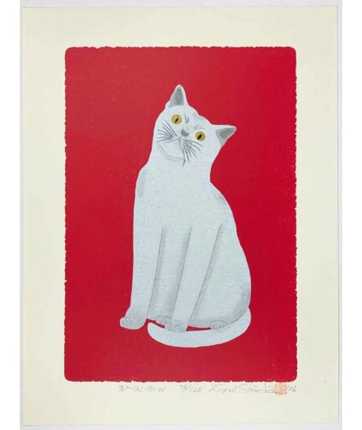 Estampe Japonaise de Nishida Tadashige | Chat blanc Venez acheter