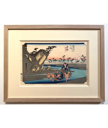 Estampe Japonaise Encadrée de Hiroshige | Le Grand Tokaido n°18 Okitsu des créatures d'habitude