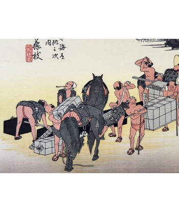 Estampe Japonaise de Hiroshige | Le Grand Tokaido n°23 Fujida hantent personnes