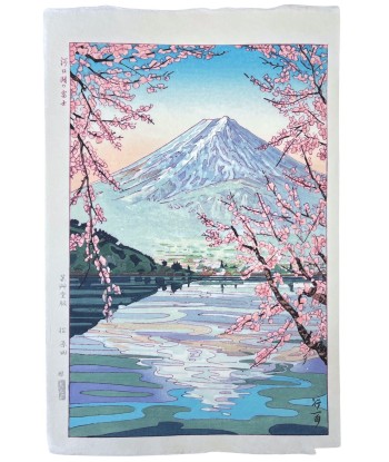 Estampe Japonaise de Okada Koichi | Mont Fuji vu du lac Kawaguchi brillant des détails fins