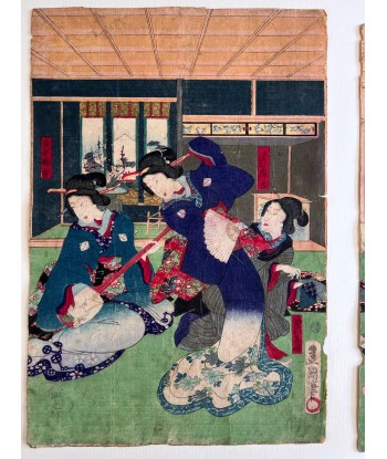 Estampe Japonaise de Kunisada | Musiciennes et danseuses s'inspire de l'anatomie humaine