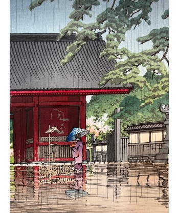 Estampe Japonaise de Hasui Kawase | Le temple Gokokuji sous la pluie Les magasins à Paris