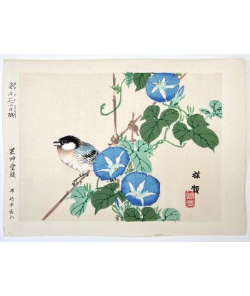 Estampe Japonaise de Kono Bairei | Oiseau et Liseron Bleu meilleur choix