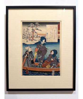 Estampe Japonaise Encadrée de Kunisada | série du Genji moderne | Chapitre 51 : la barque au gré des flots des créatures d'habitude